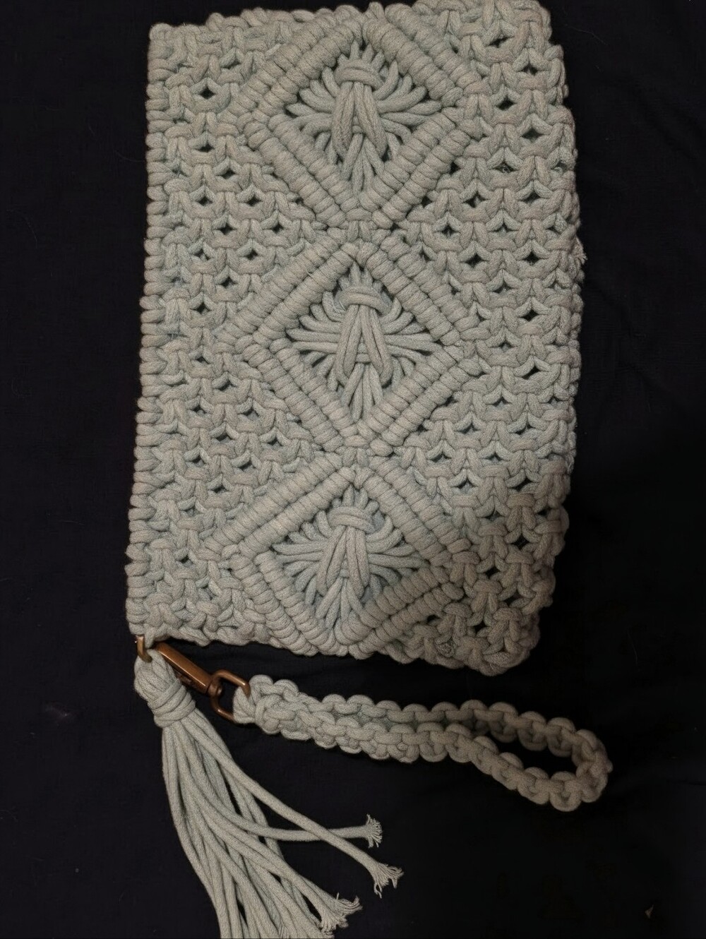 London Kaye Handwoven Macrame Wristlet Clutch in Light Blue/Teal